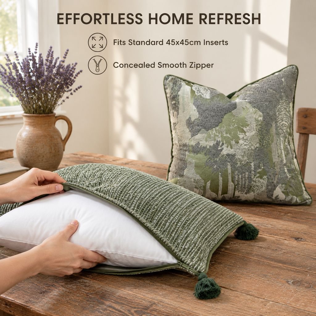 Green French Vintage Wabi-Sabi Style Throw Pillow