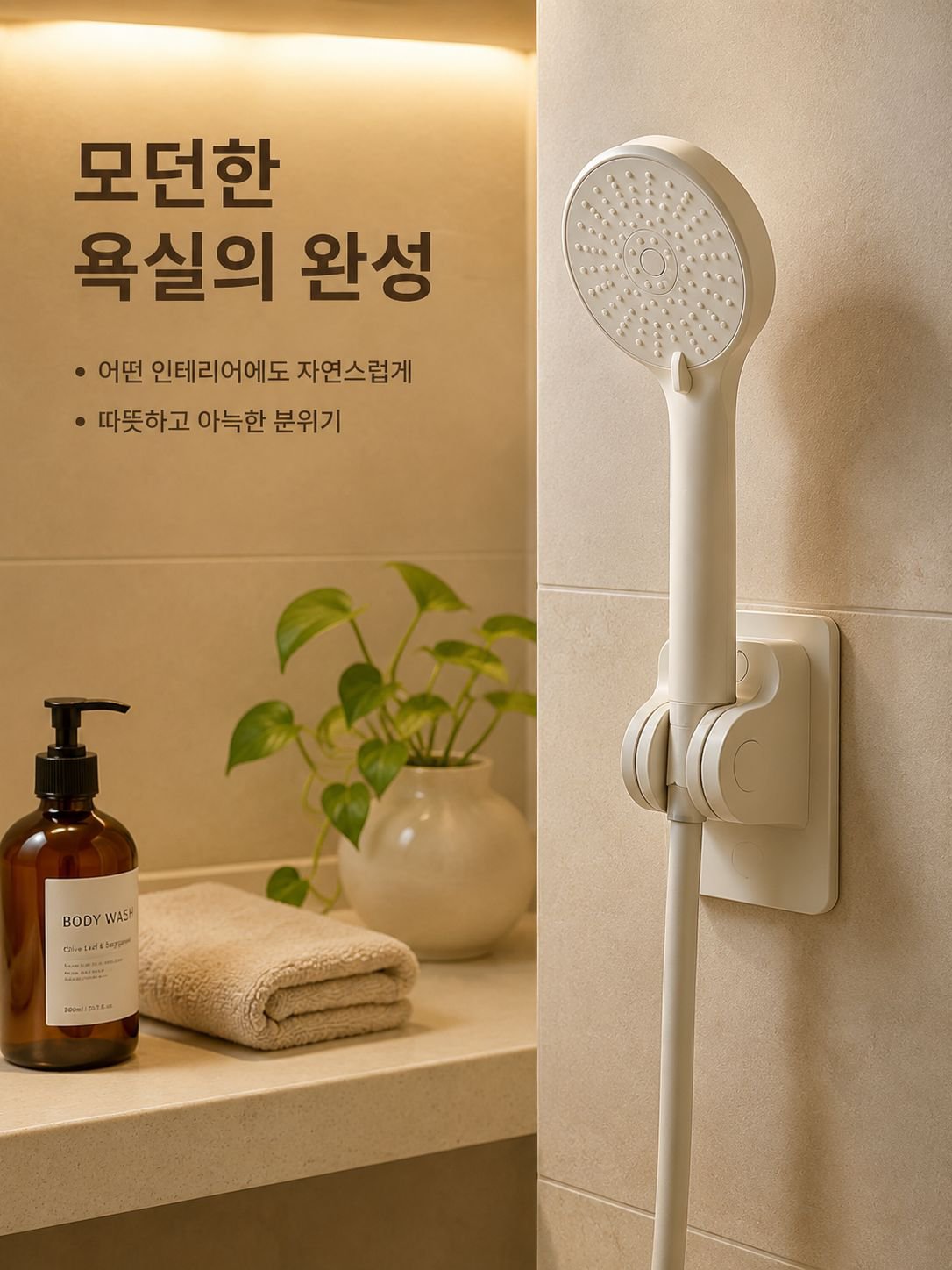 무타공 샤워기 홀더 욕실 설치 예시