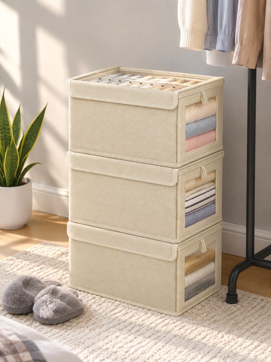Easy-to-carry clothes storage case with handles