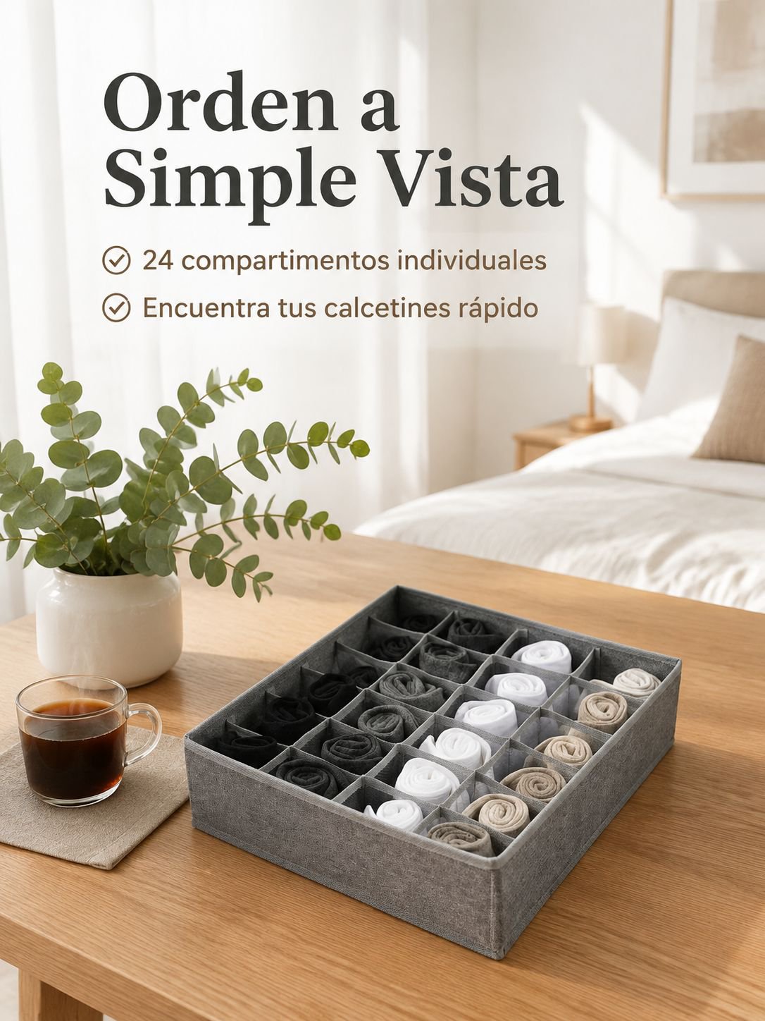 Caja de almacenamiento con divisor de tela
