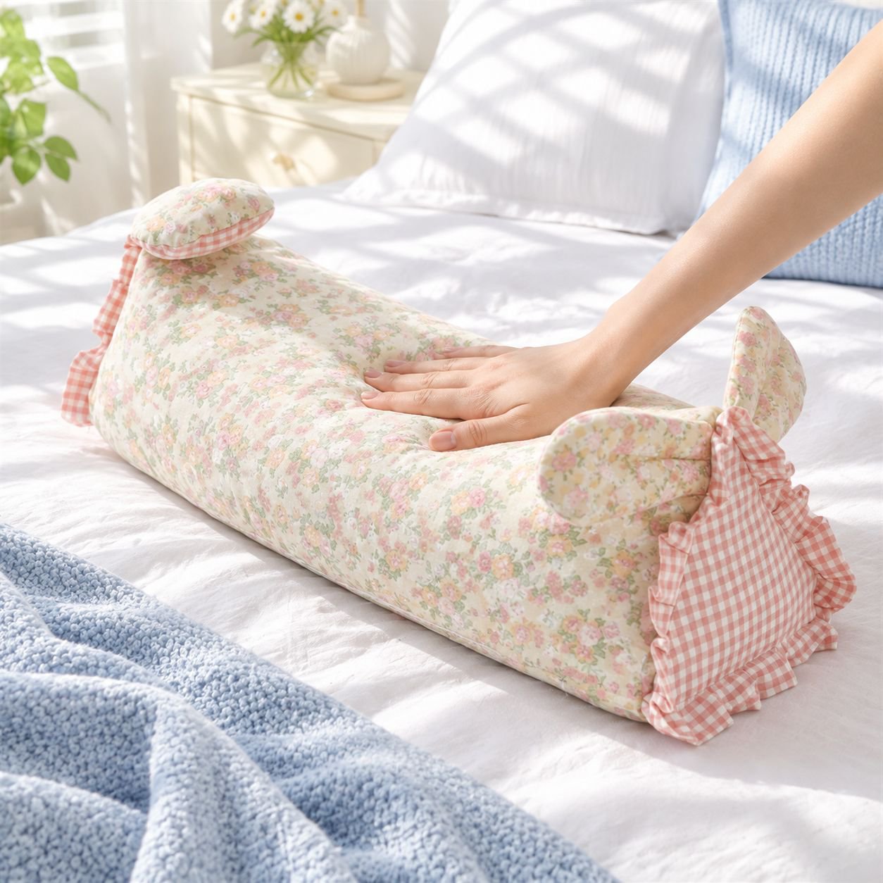 토끼 메밀 베개 이중 전원풍 목 보호 베개 순면 화초 수면 보조 메밀 가죽 베개