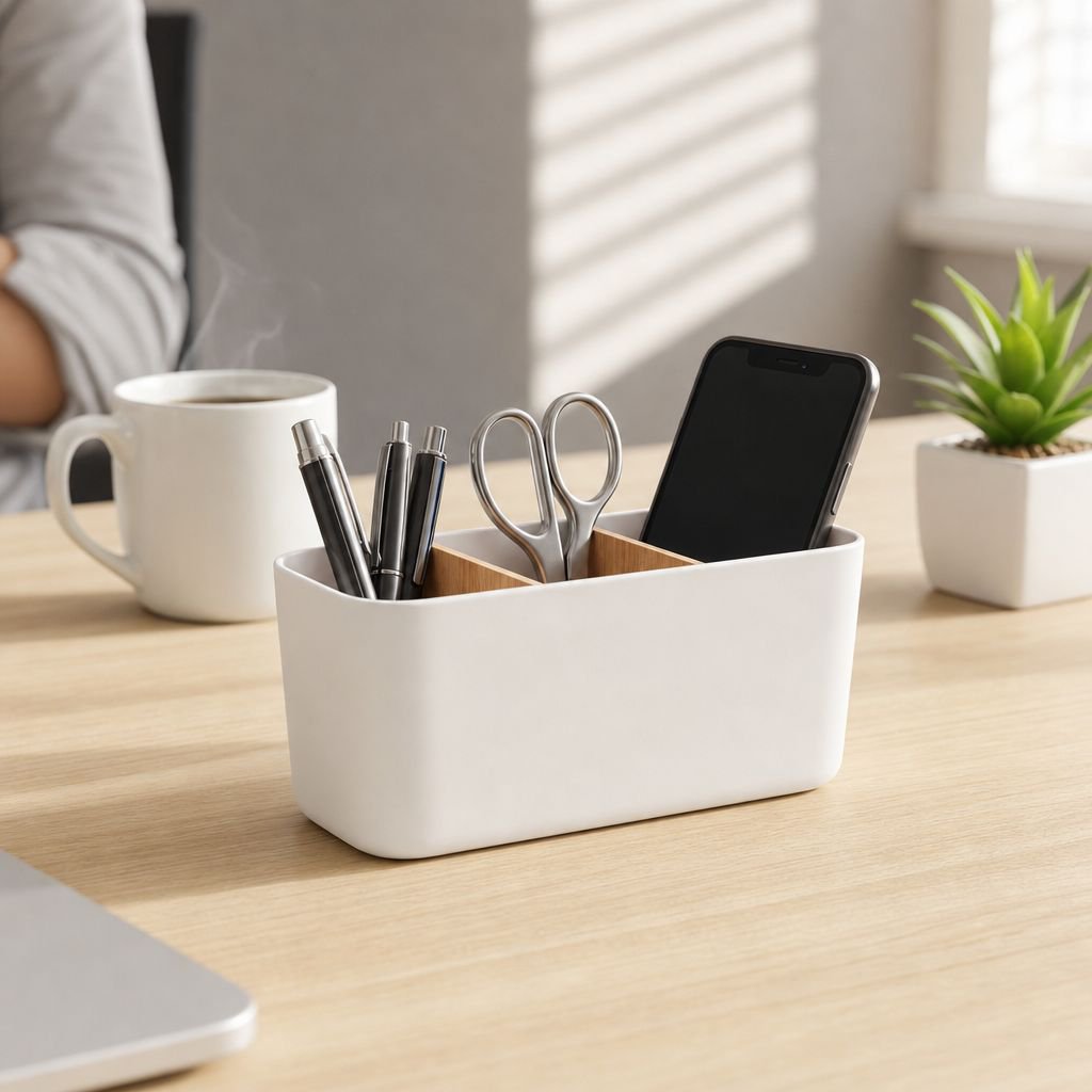 Bamboo Desktop Compartment Organizer Box