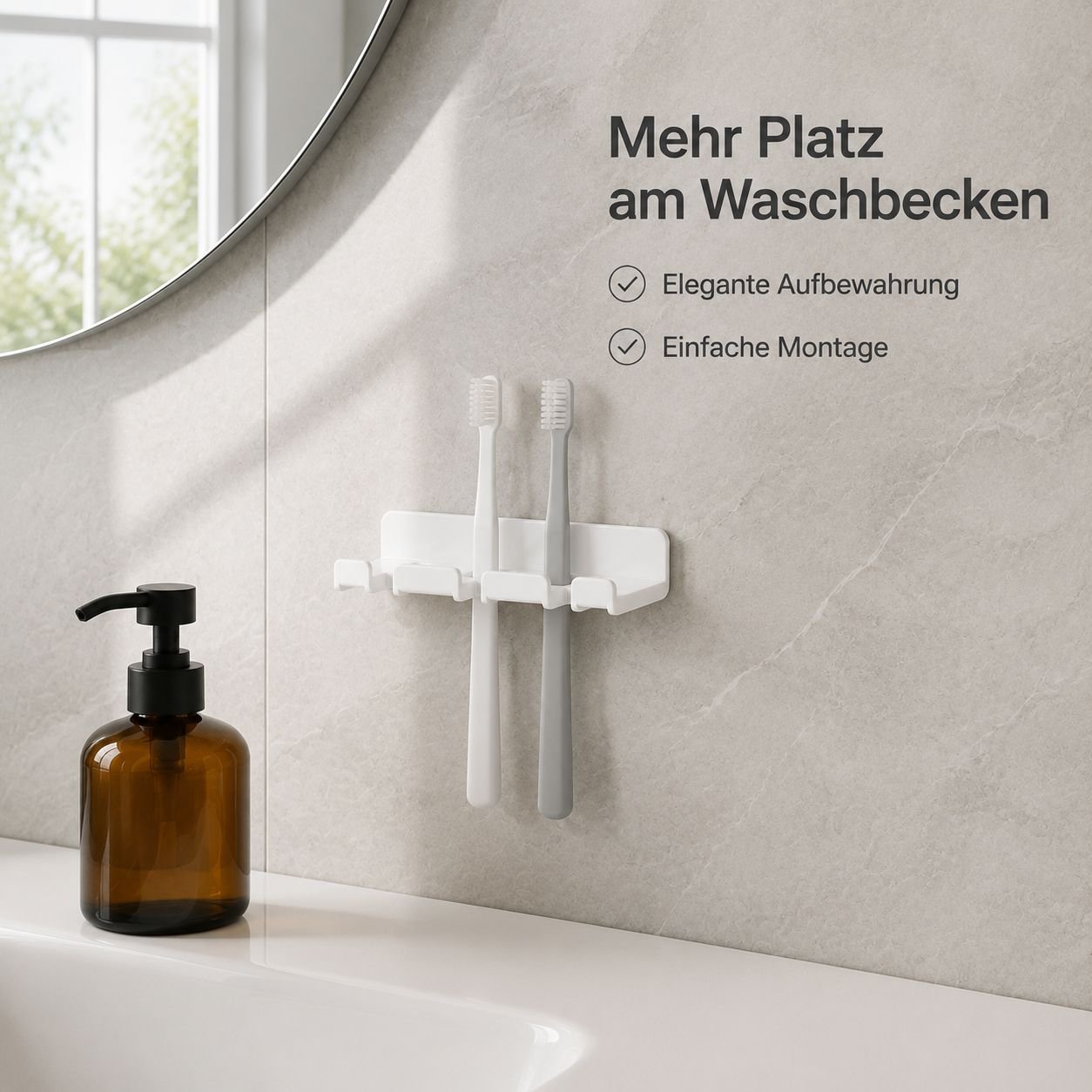 Bohrfreie, schlichte Wand-Zahnbürstenhalterung mit 5 Steckplätzen