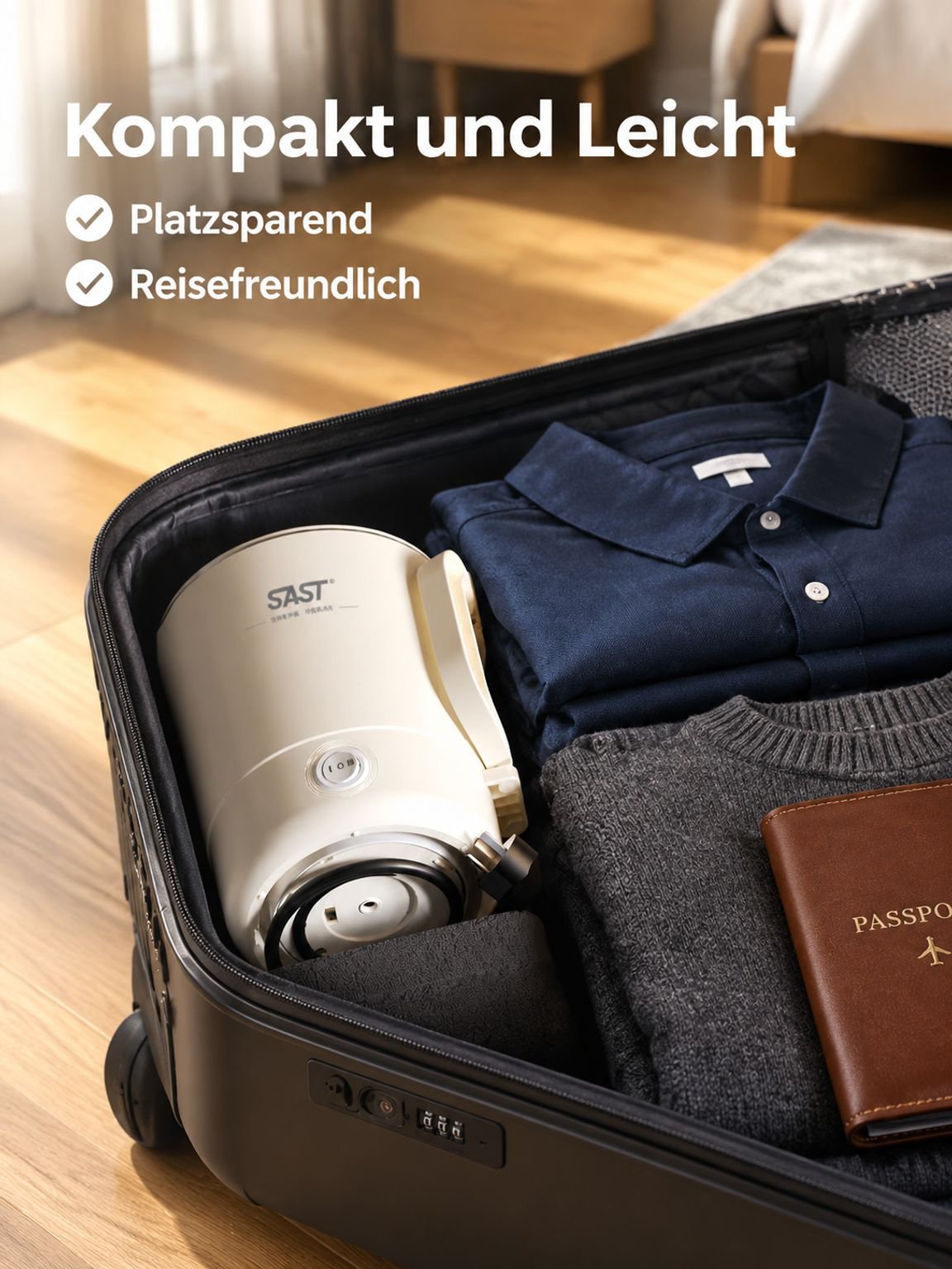 Tragbarer Mini-Wasserkocher für Studentenwohnheime, Reisen und Geschäftsreisen