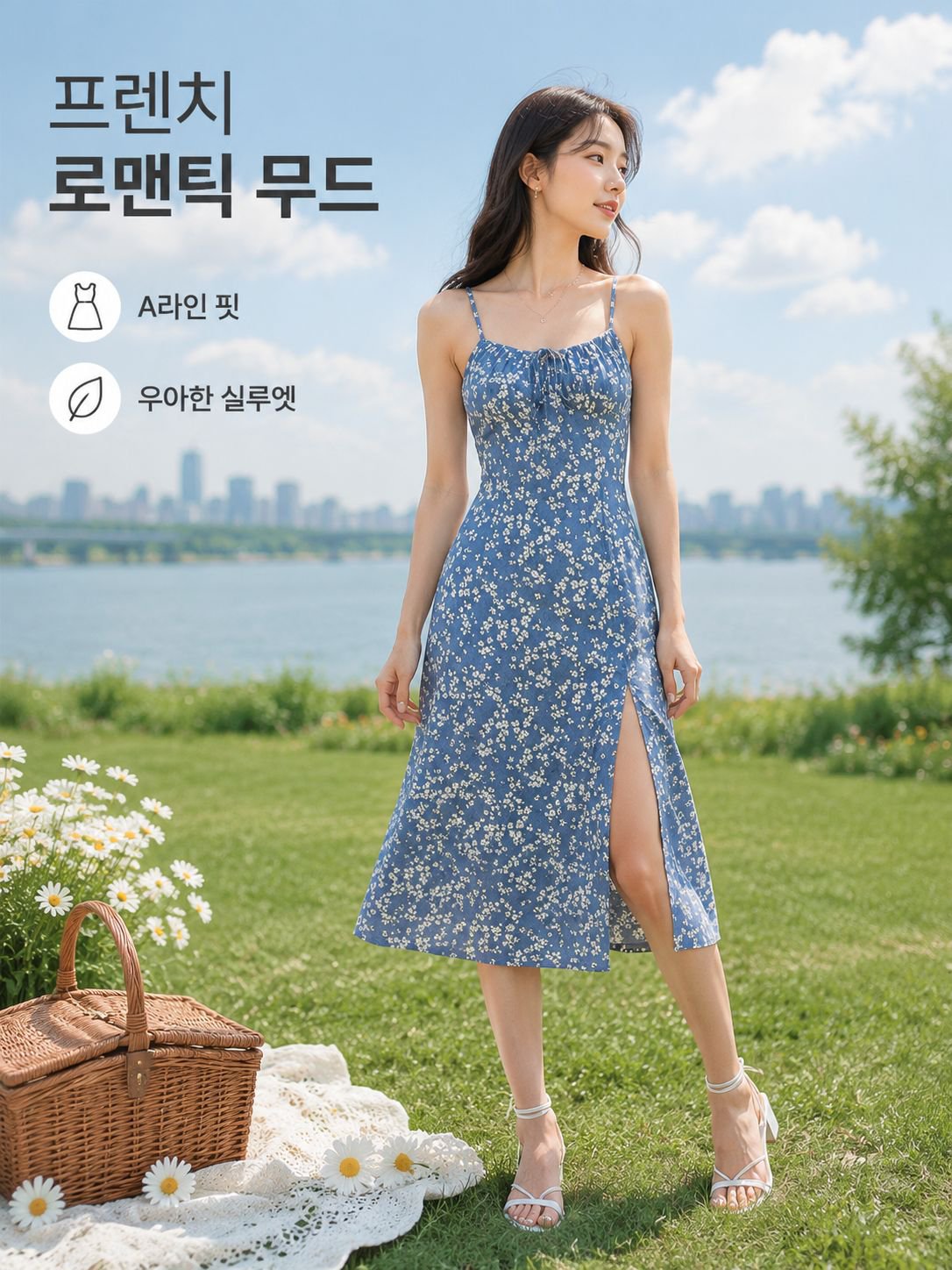 출근룩 플라워 슬릿 원피스