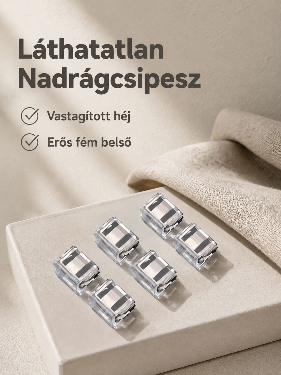 Láthatatlan nadrághossz állító csat, egyszerű rövidítéshez