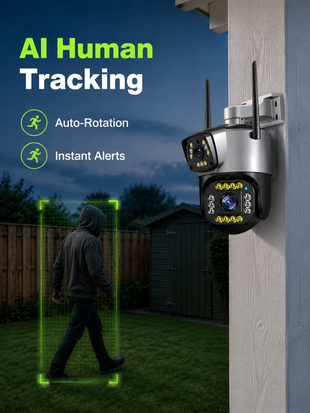 Home Camera Dual Lens HD Auto Night Vision Surveillance Camera