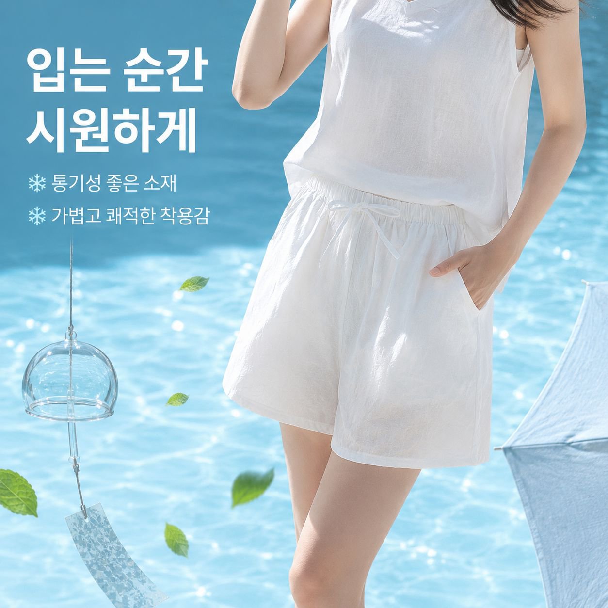 순면 소재의 반바지로, 여름에 입기 좋은 A라인 5부 팬츠입니다.