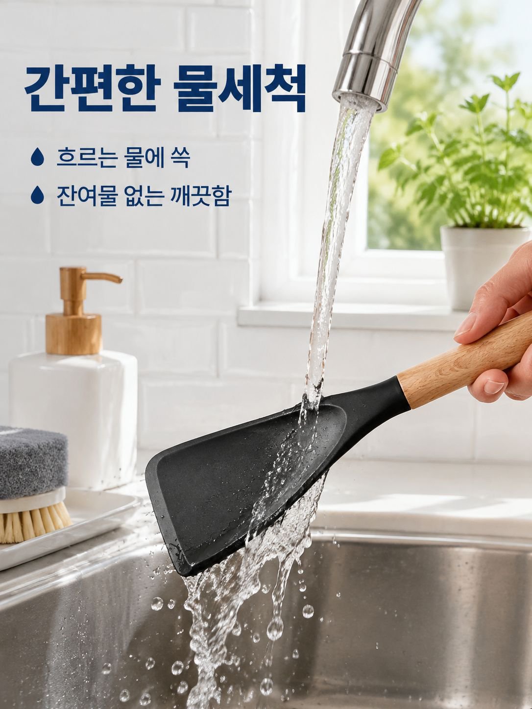 우든 손잡이 실리콘 밥주걱