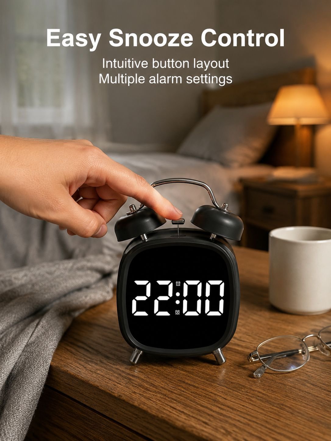 Creative High Volume Metal Strong Bell Clock LED Multifunctional Alarm Clock