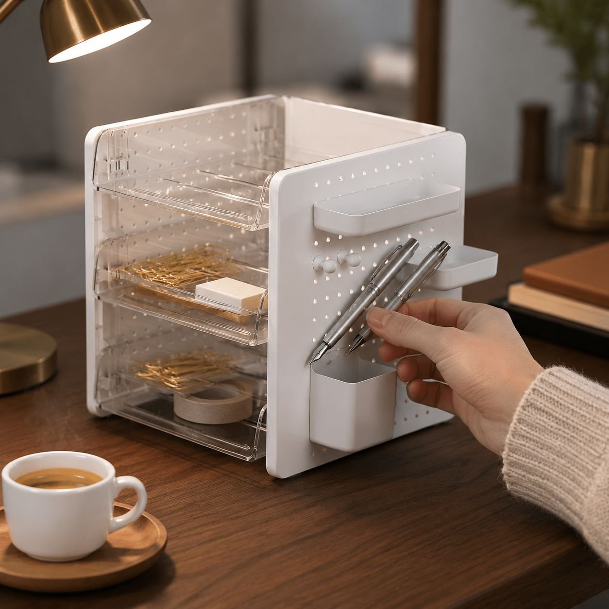 Office Desk Pegboard Storage Box for Stationery and Cosmetics
