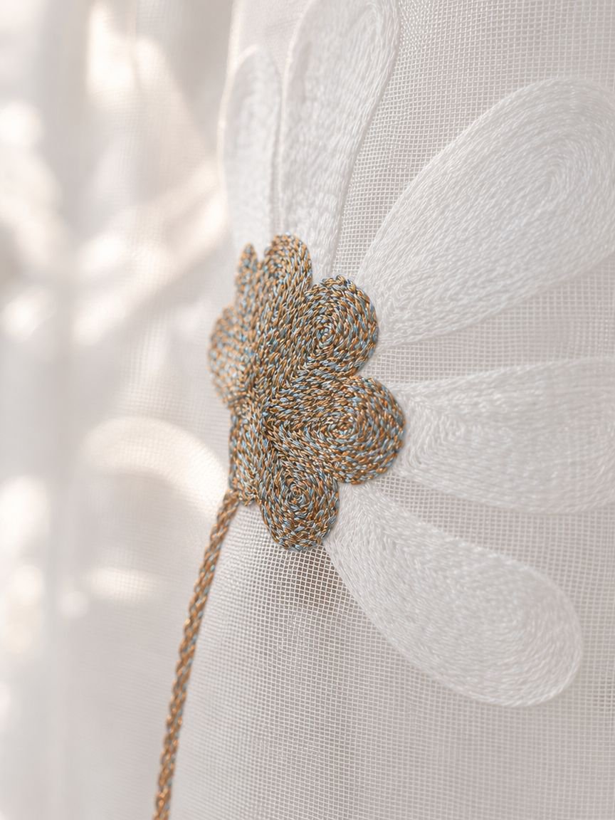 Transparenter Stoff Vorhang mit eleganter Blumenstickerei