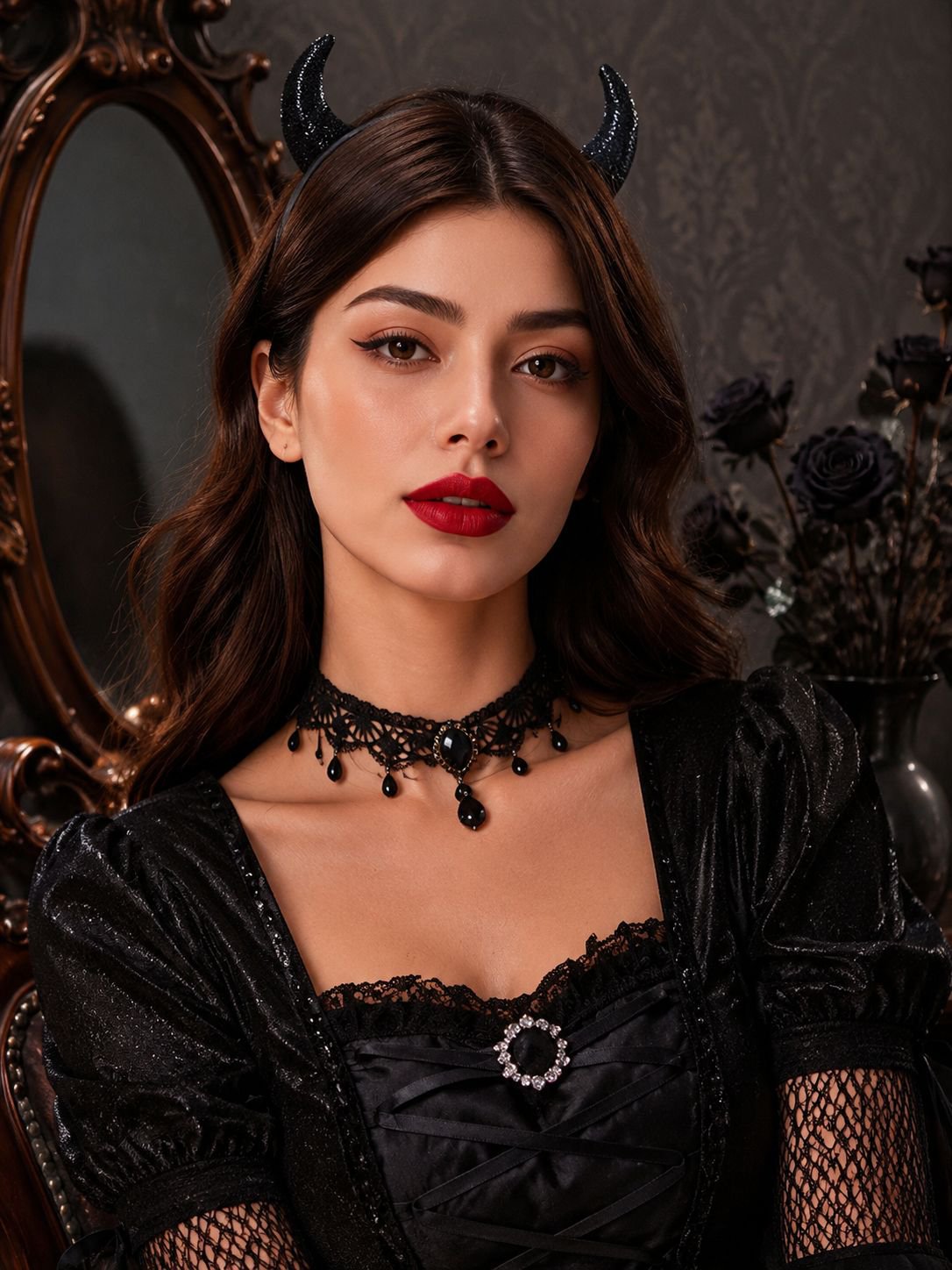 Schwarzes Gothic-Kleid im europäischen und amerikanischen Stil