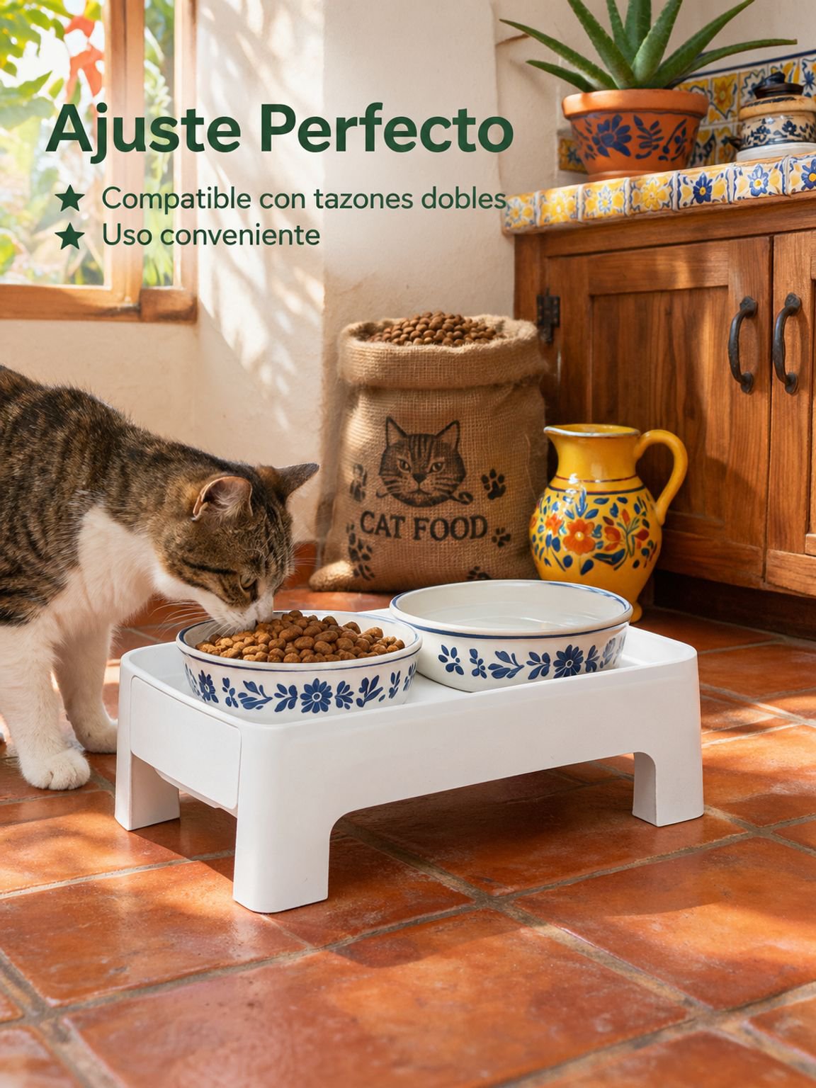 Base elevadora regulable para tazones de comida para gatos