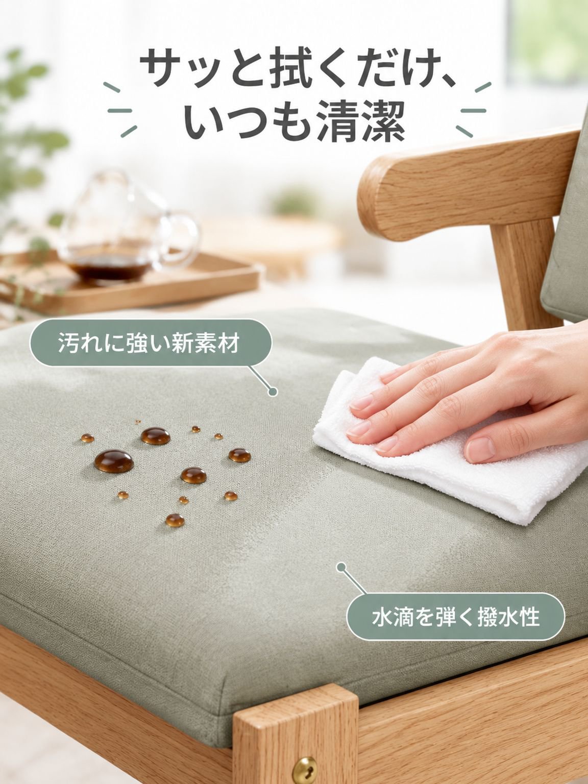 快適な背もたれの肘掛け椅子・無垢材ダイニングチェア
