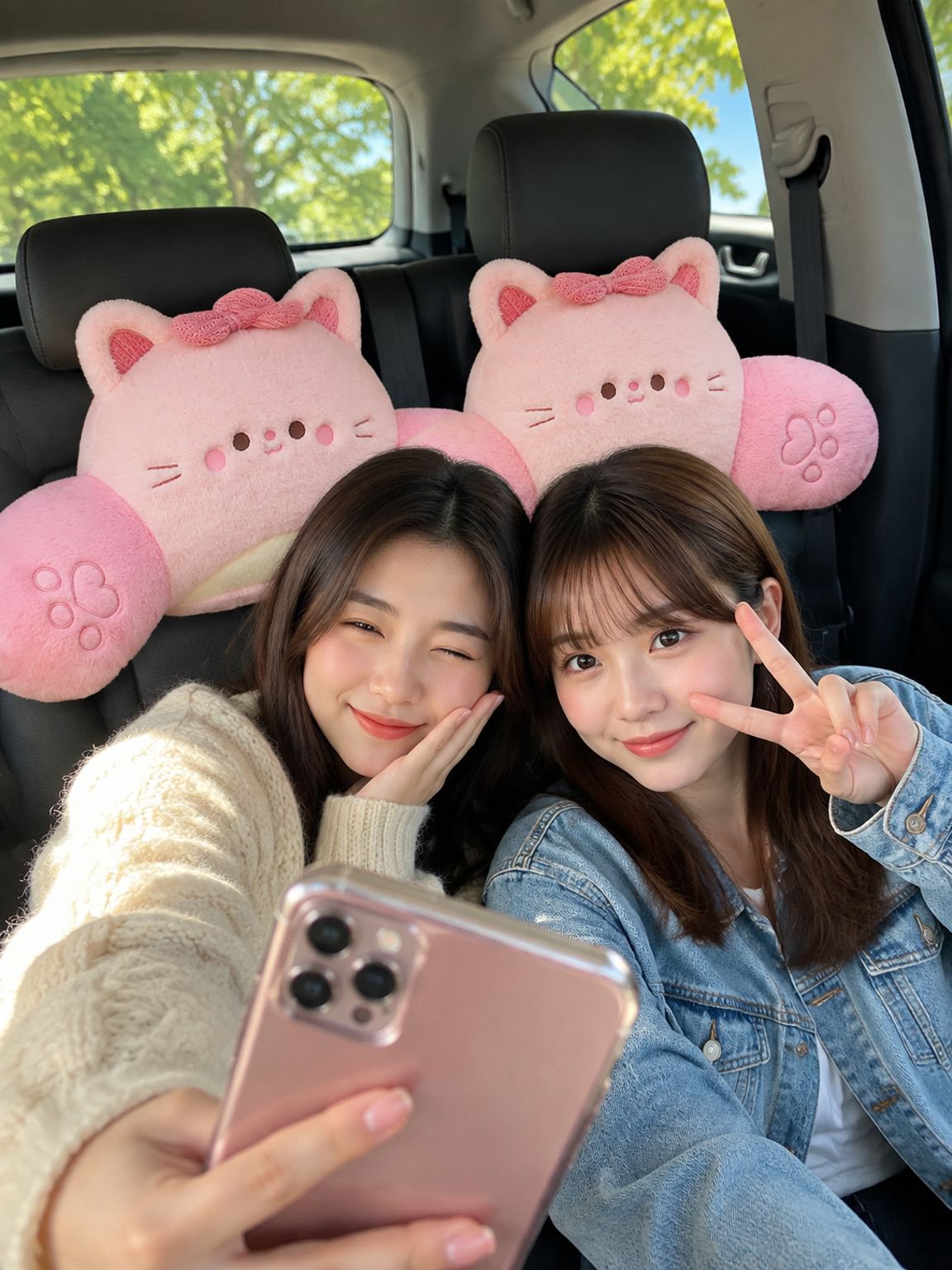 Cute plush cushion set for car seat