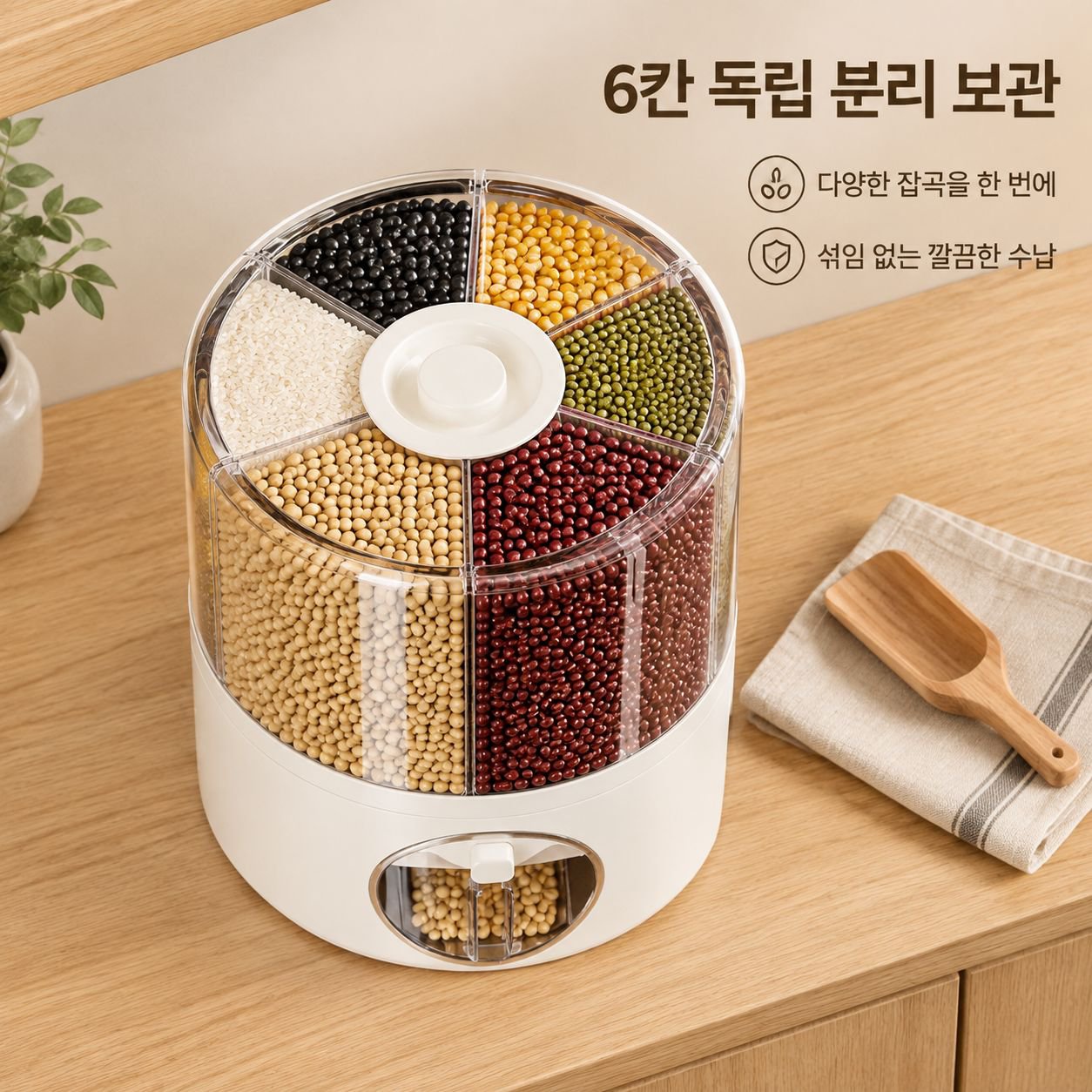 회전식 칸막이 쌀 디스펜서 (해충 및 습기 차단)
