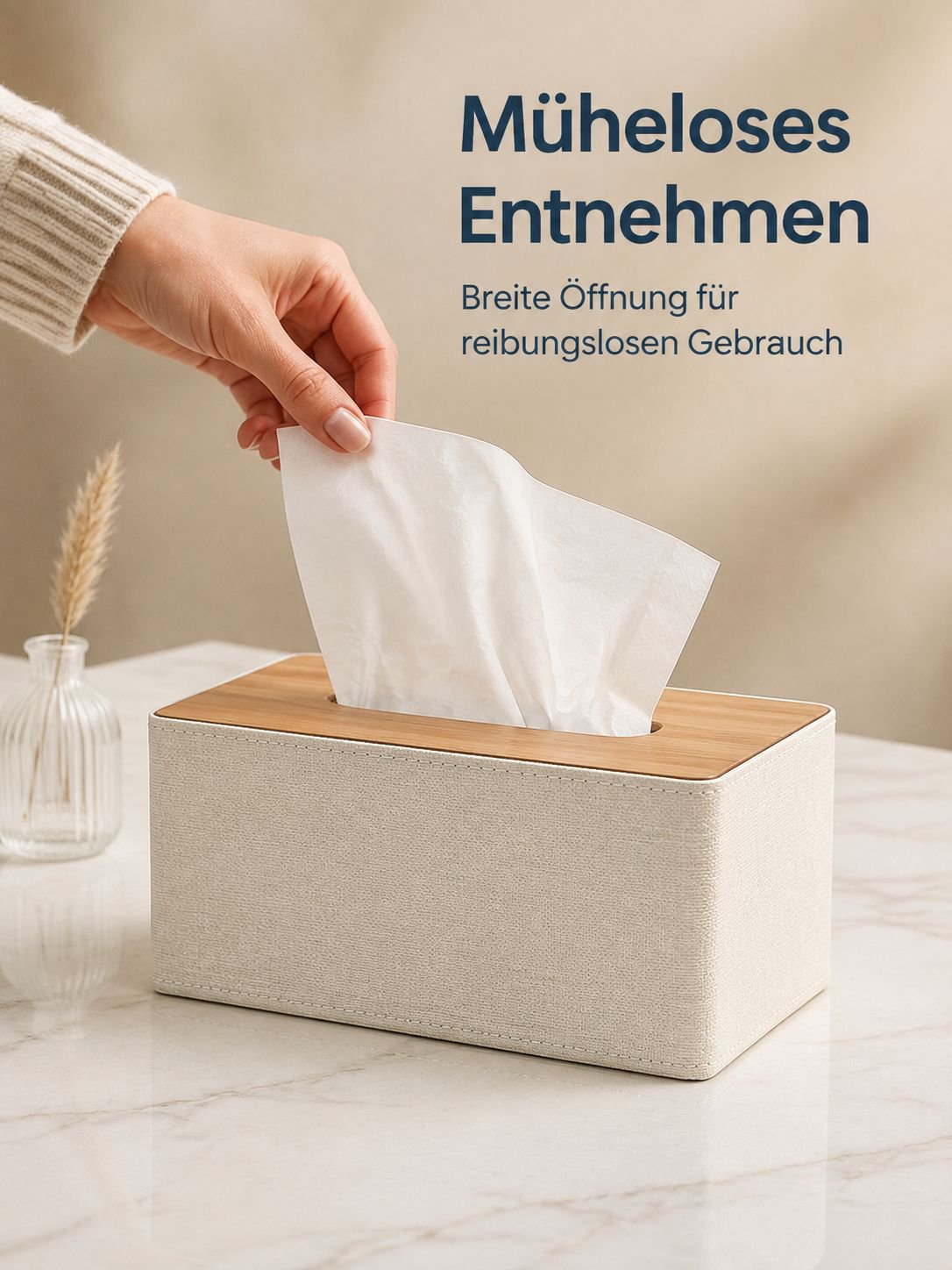 Nachhaltige Taschentuchbox aus Holz im Badezimmer