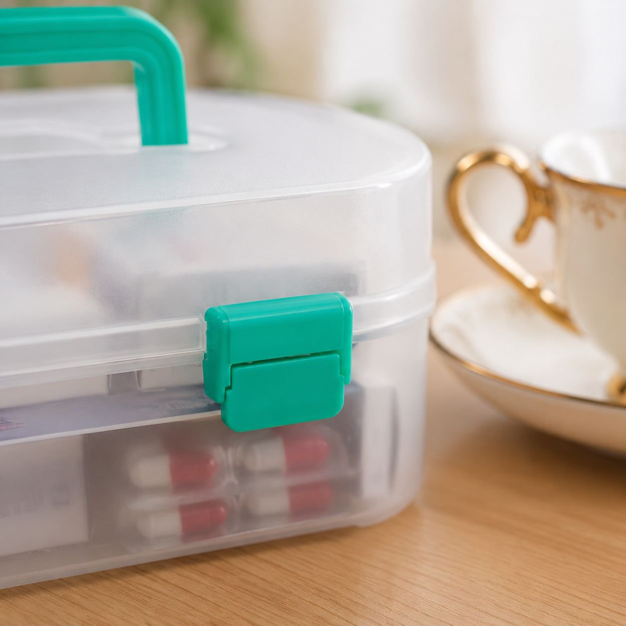 Home and travel medicine box with secure closure