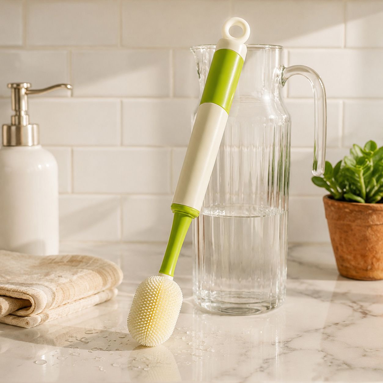 6-in-1 Multipurpose Bottle Brush with Long Handle, Suitable for Bottles, Cups, and Thermos