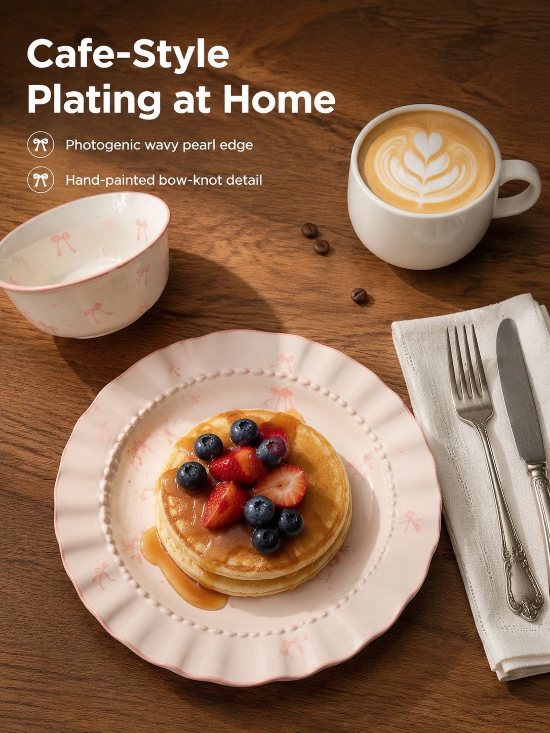 Bow-knot bowl and plate set for home use, ceramic bowls
