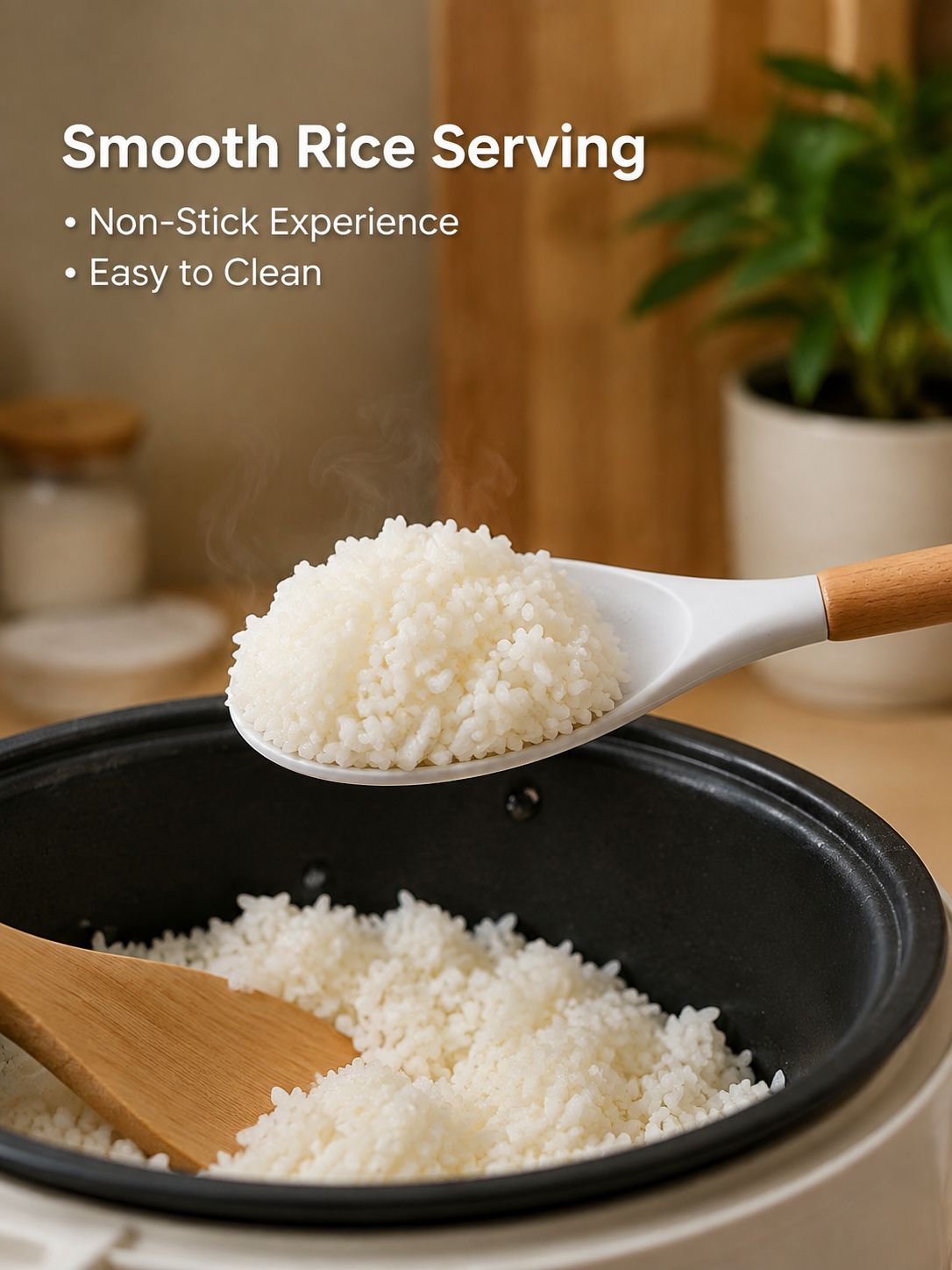 Wooden handle silicone rice spoon