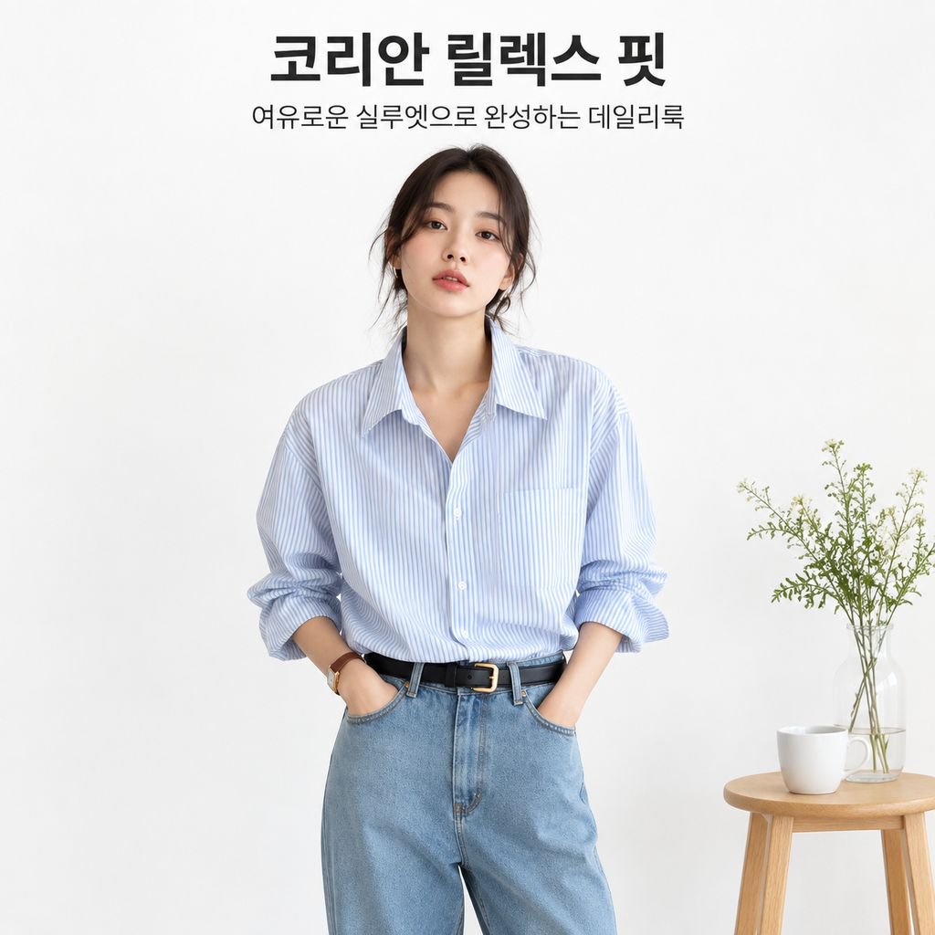스타일리시한 루즈핏 스트라이프 상의 여성 롱 스타일 한국 디자인 셔츠