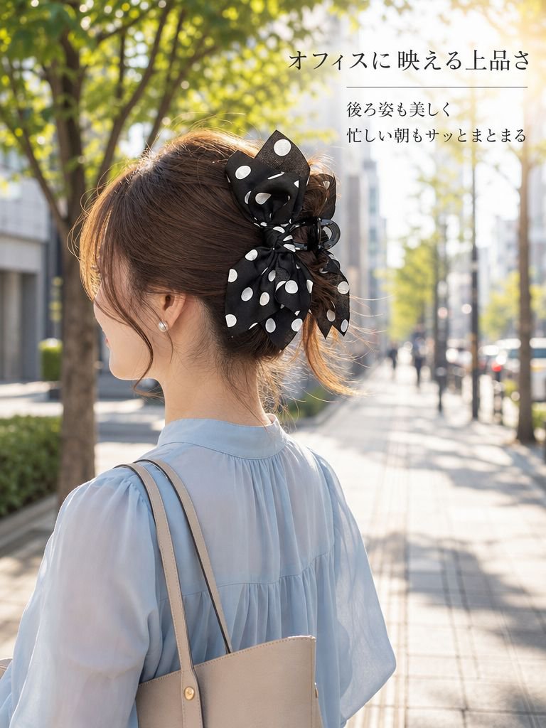 大きなドット柄リボンクリップ