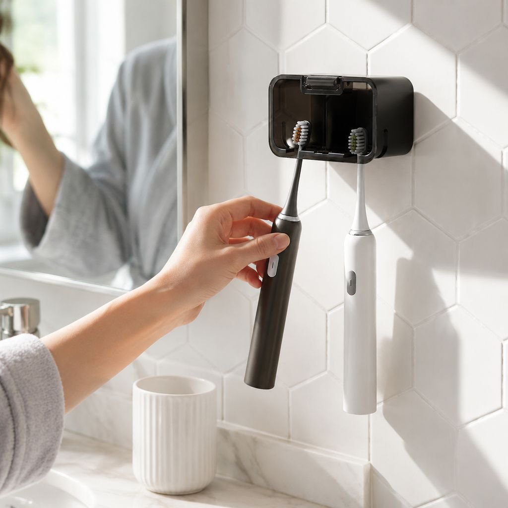 Wall-mounted Toothbrush Storage Box with Dustproof Lid