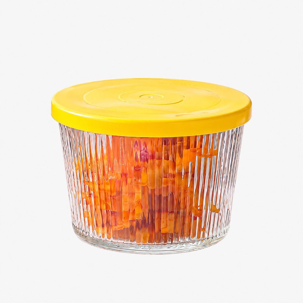 Household Refrigerator Compatible, Lidded Vertical Stripe Round Glass Food Container