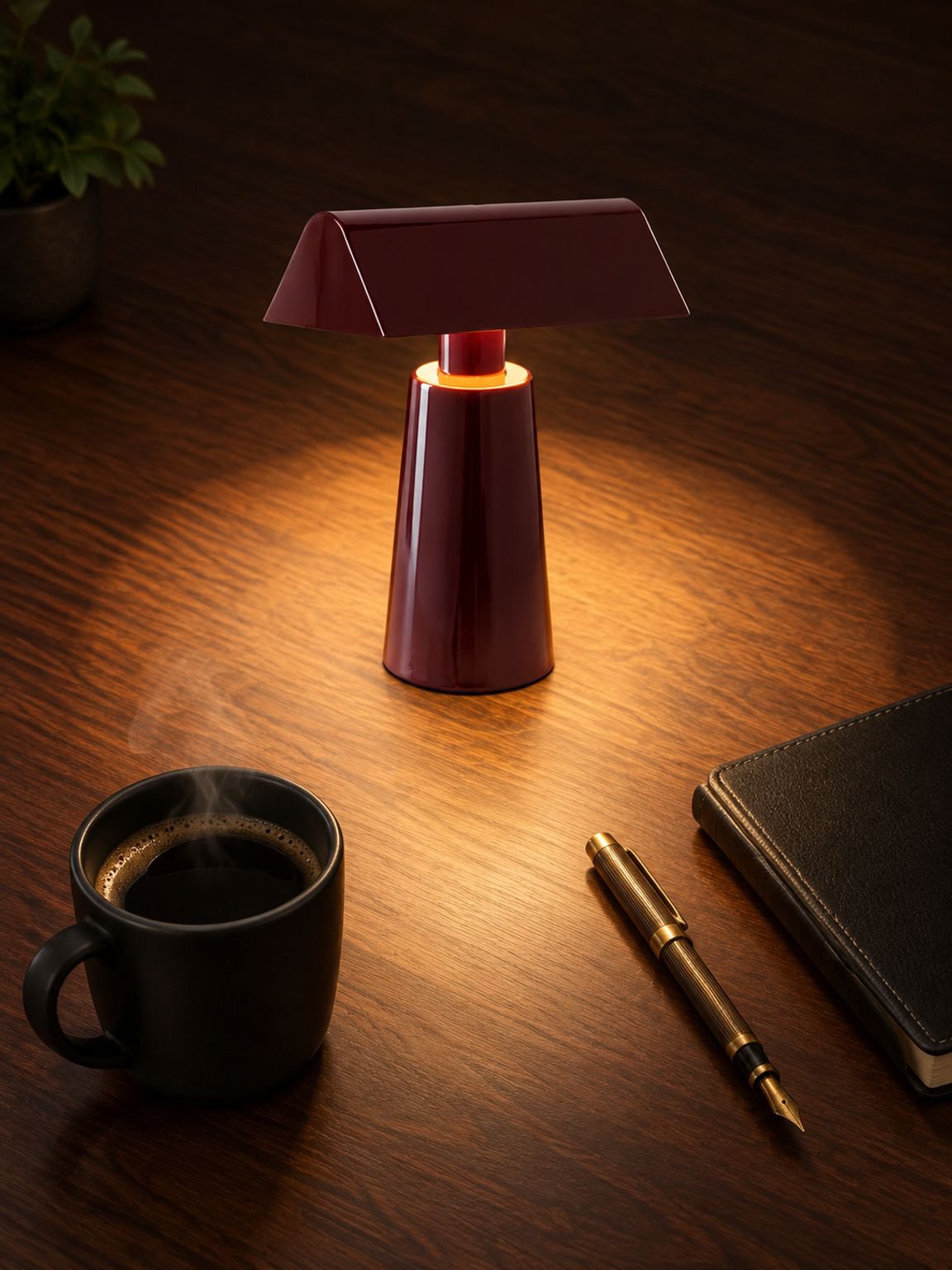 Kleine Retro-Tischlampe kabellos aufladbar auf Nachttisch