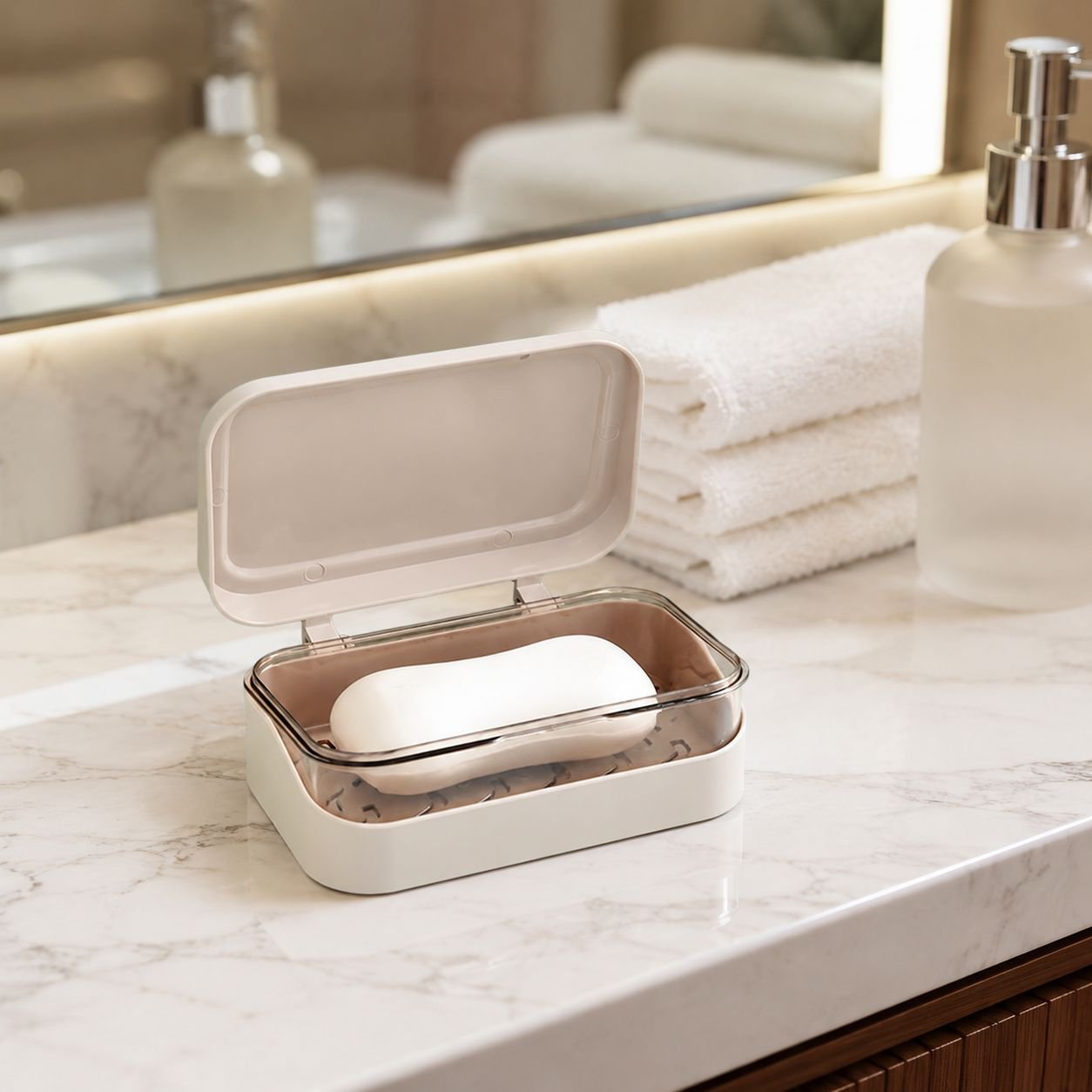 Soap case with easy-open flip lid