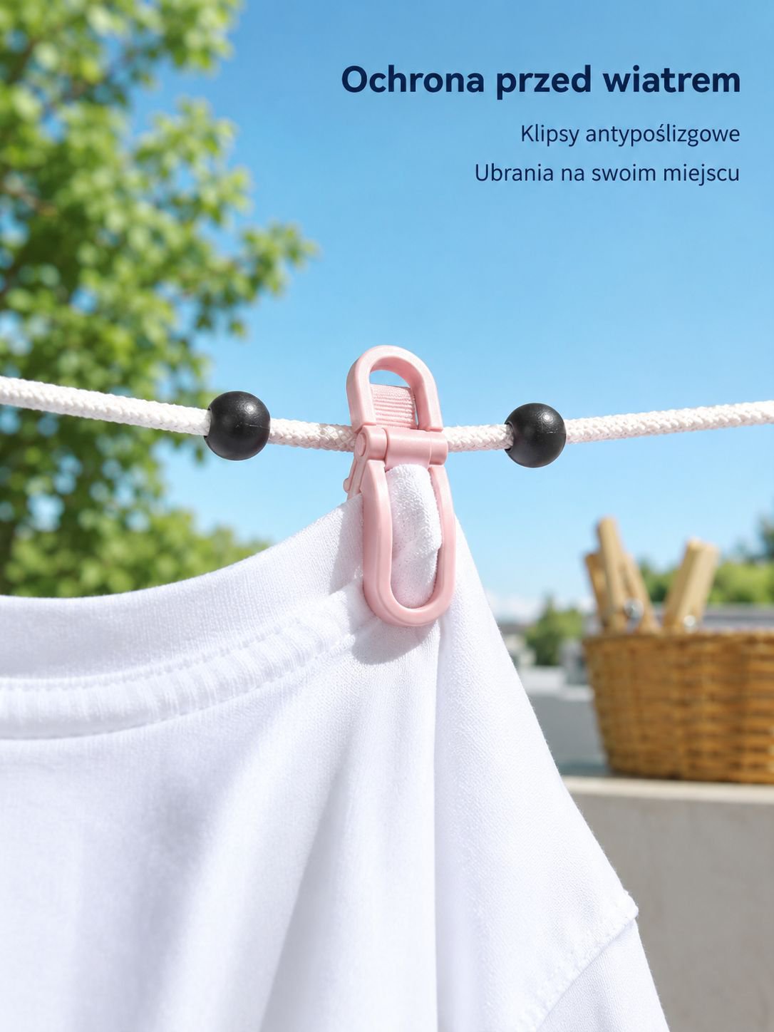 Regulowana, przenośna linka na pranie odporna na wiatr, bez wiercenia