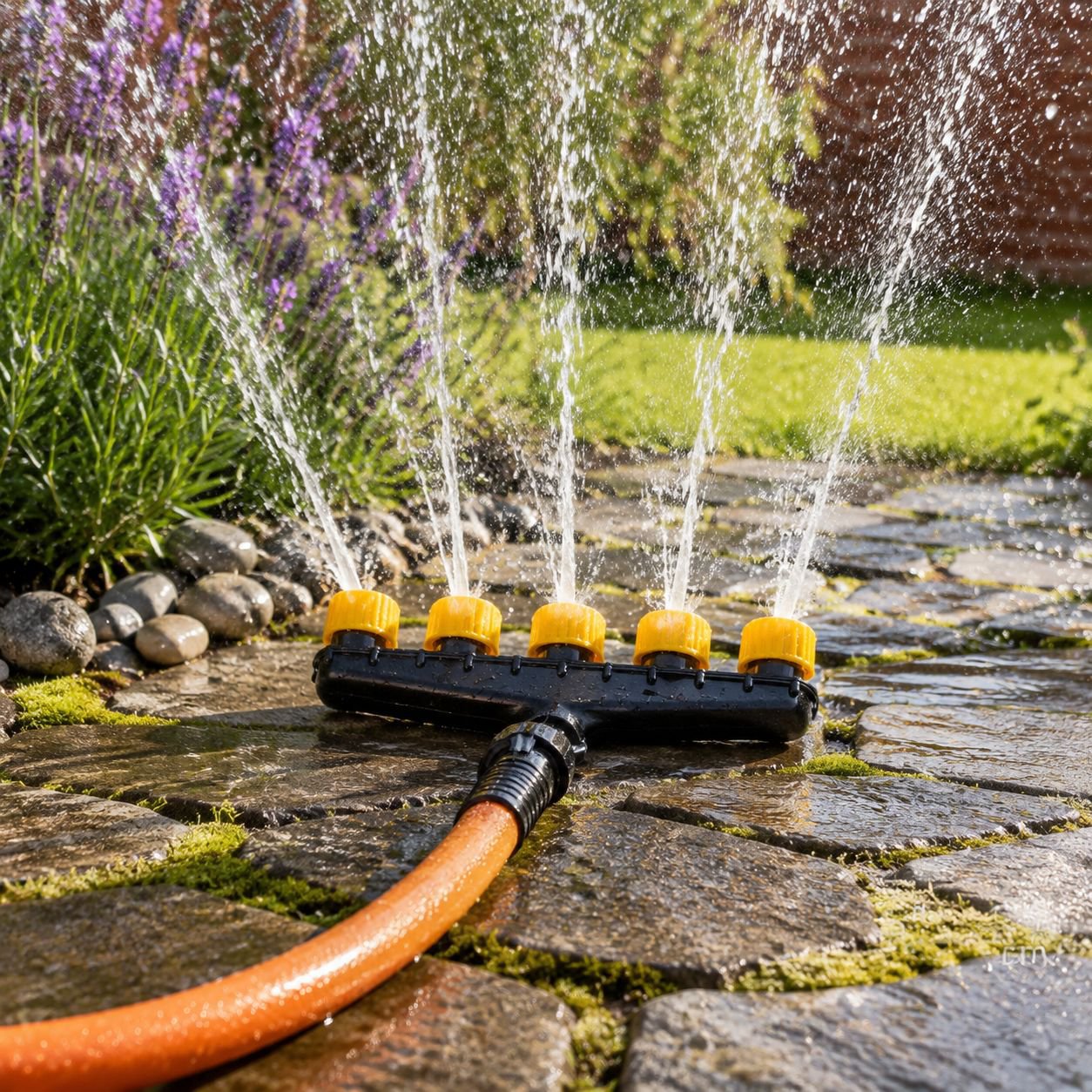 Easy-to-use garden hose with adjustable sprinkler heads