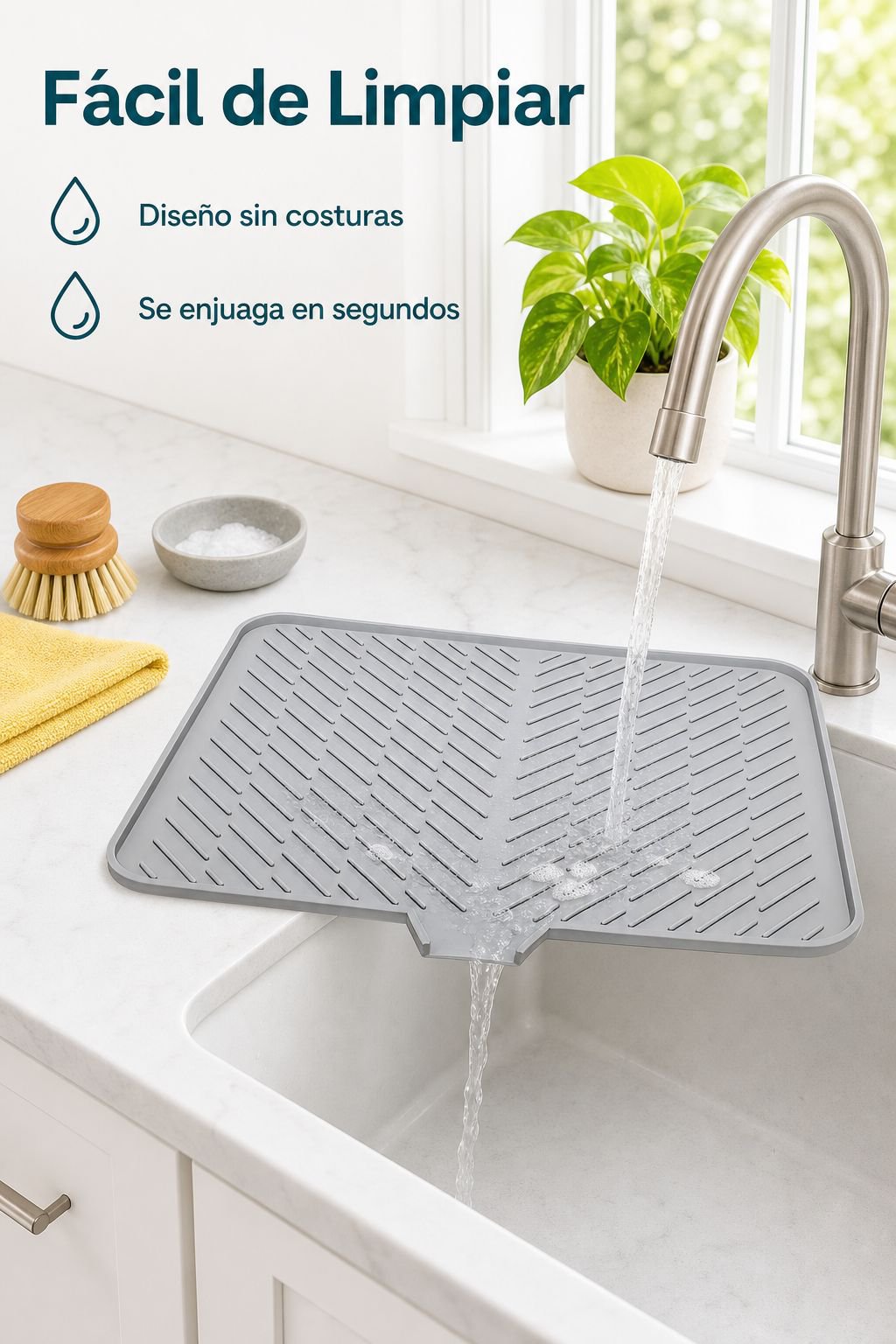 Escurridor de platos grande de silicona en cocina moderna