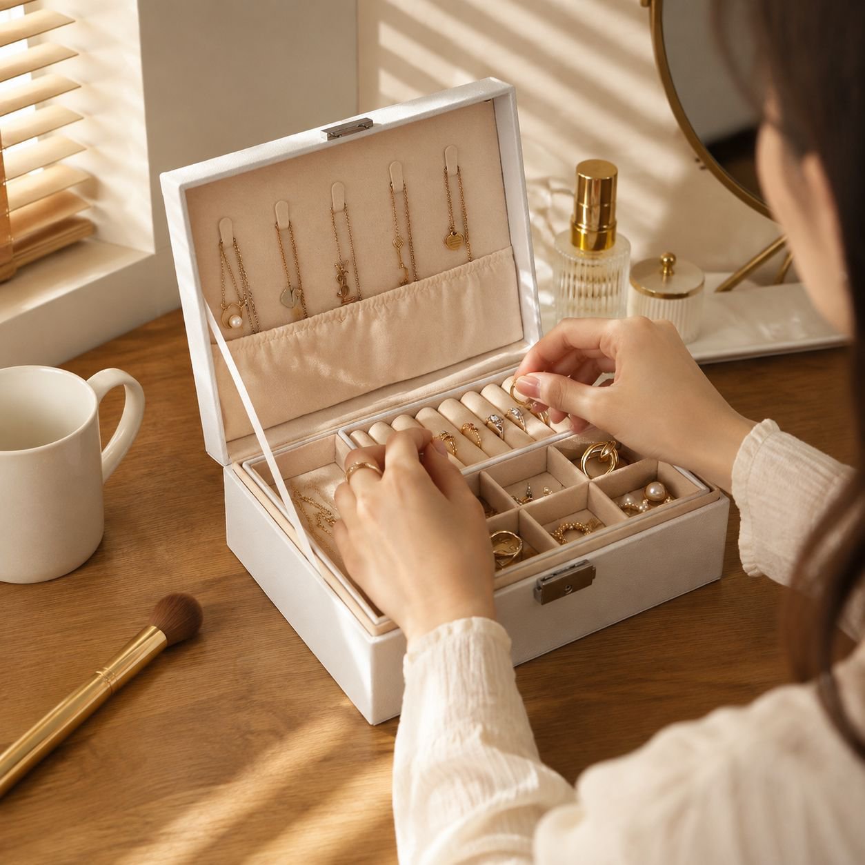 Spacious jewelry organizer for necklaces, rings, and earrings