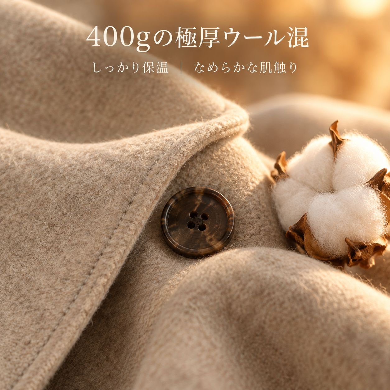 レディース チェスターコート ミドル丈 厚手 ゆったり ヘップバーン風 ウール混 アウター