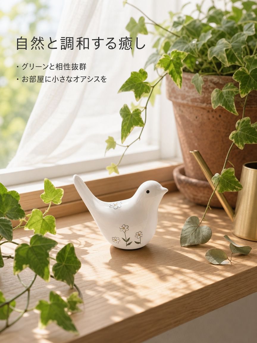 陶器製の手描き鳥の置物