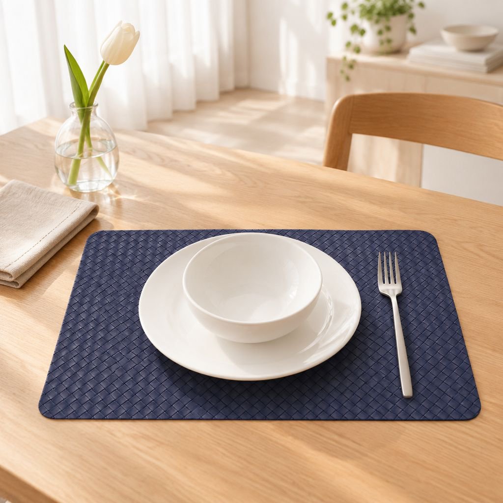 Square Double-Sided PU Leather Woven Placemat Heat Resistant Dining Table Mat for Home Hotel