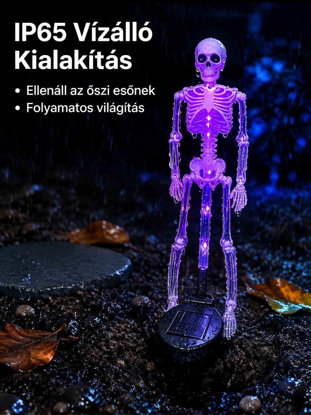 Kerti út mentén elhelyezett koponya lámpa