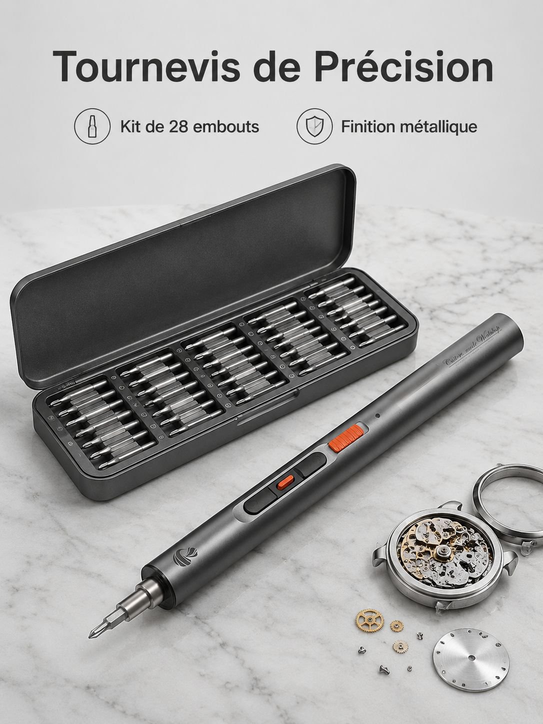 Tournevis sans fil rechargeable de précision avec éclairage LED