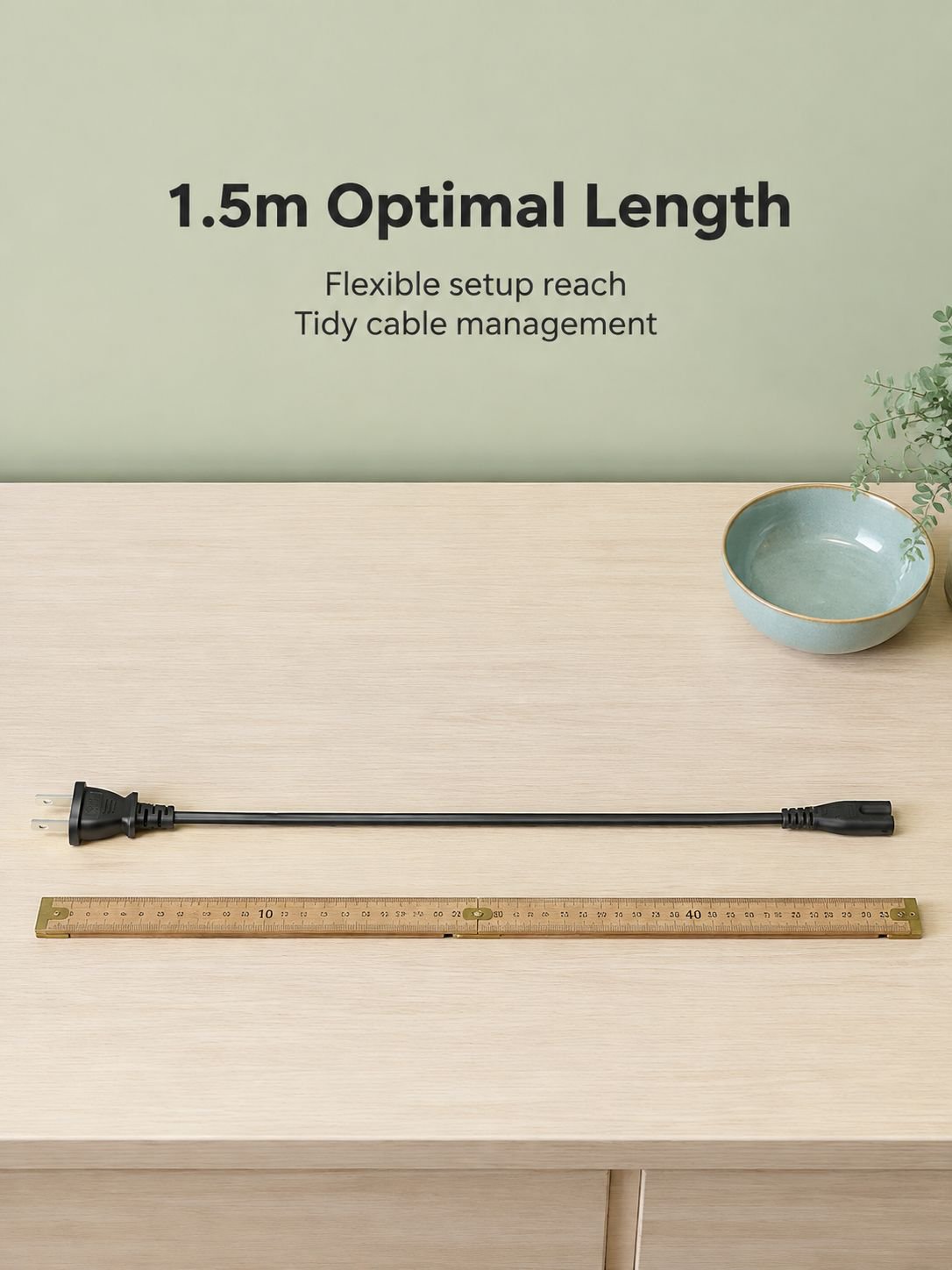 Universal 1.5m black power cable with figure-8 connector