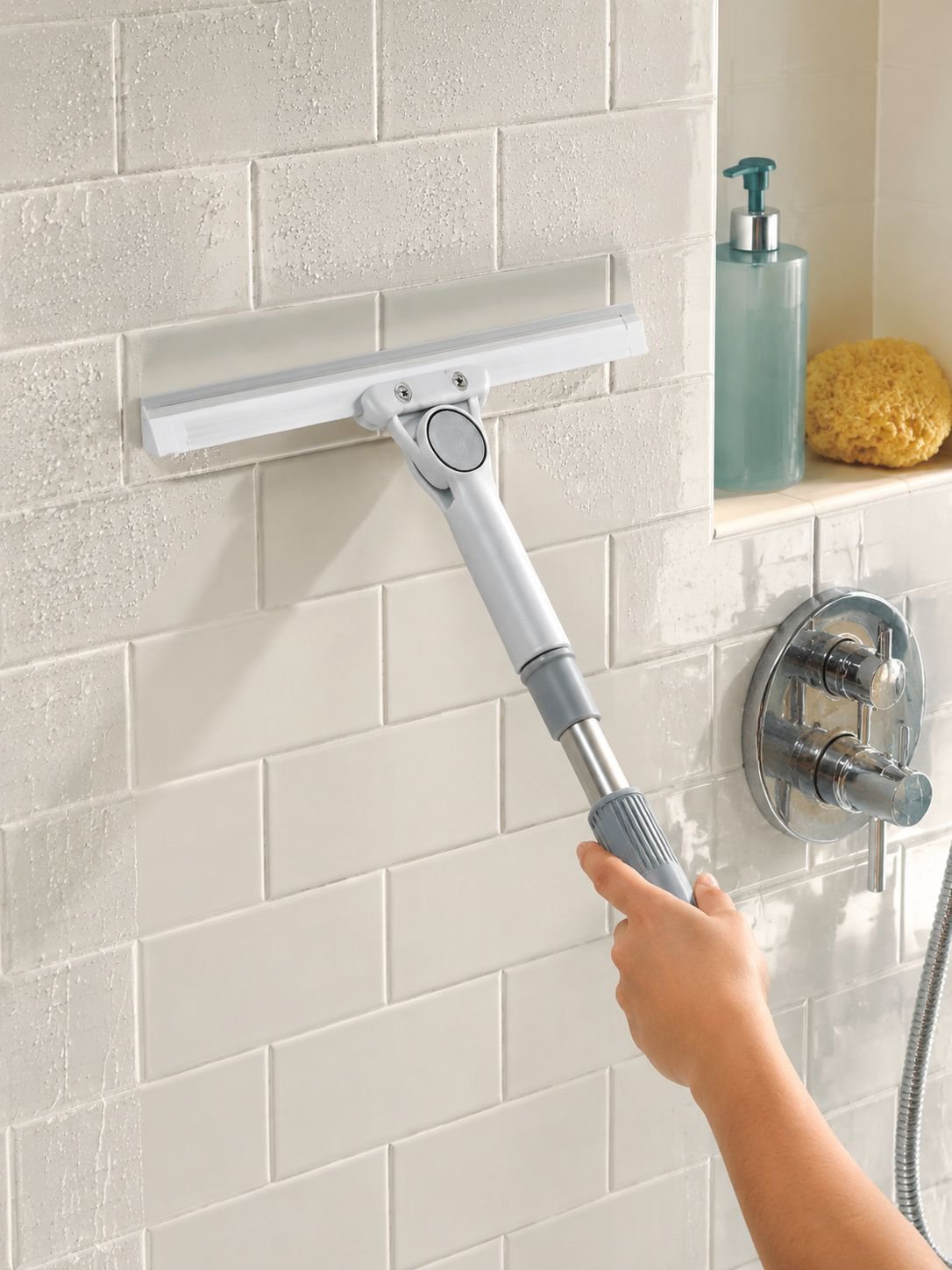 Bathroom silicone squeegee with adjustable handle