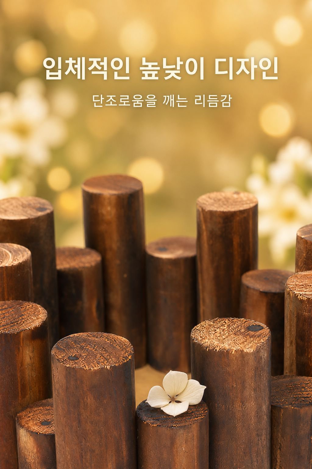 정원 분리용 목재 울타리 가까이 보기