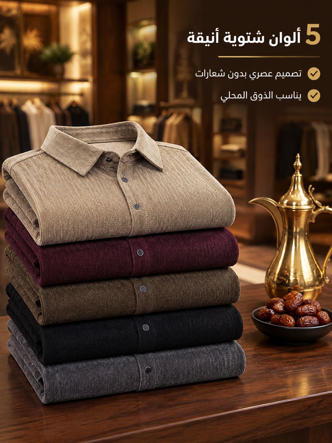 قميص بولو رجالي بأكمام طويلة وياقة مطوية