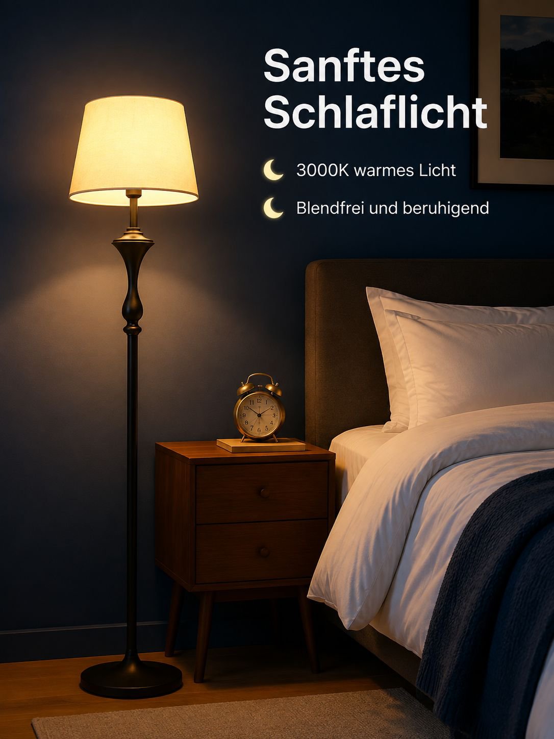 Beistelltisch mit integrierter Stehlampe für Schlafzimmer