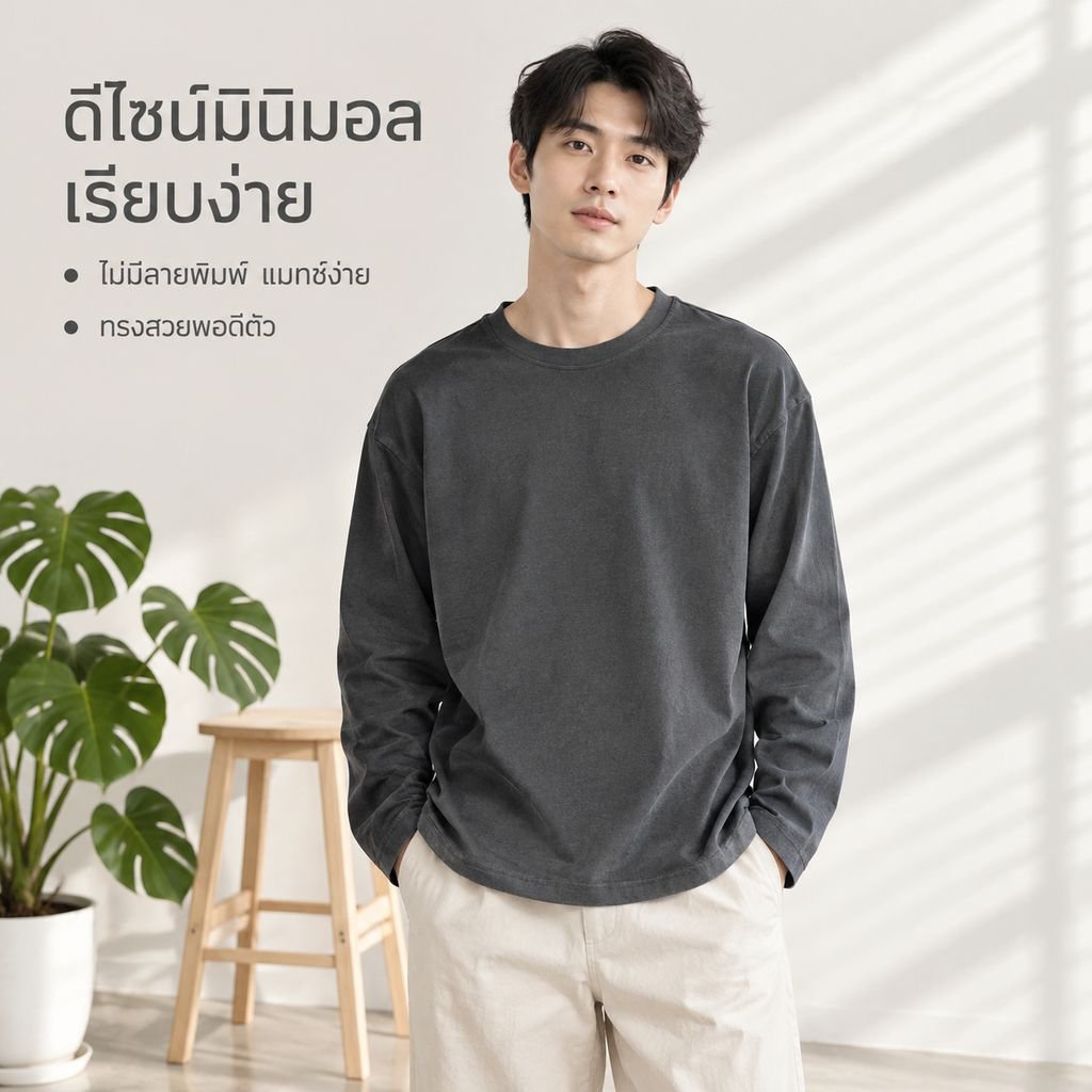 เสื้อยืดแขนยาวผ้าฝ้ายสำหรับผู้ชาย ดีไซน์ใหม่ ฤดูใบไม้ผลิ-ใบไม้ร่วง