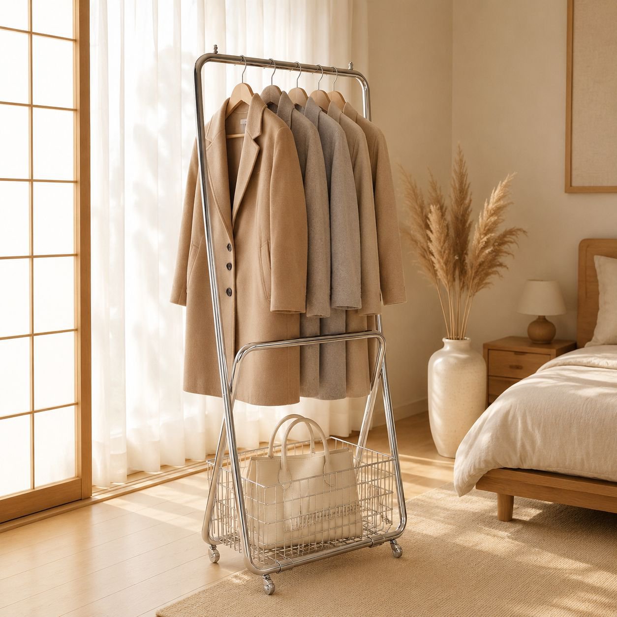 移動可能な金属製収納ラック 寝室・バルコニー多機能洋服ラック