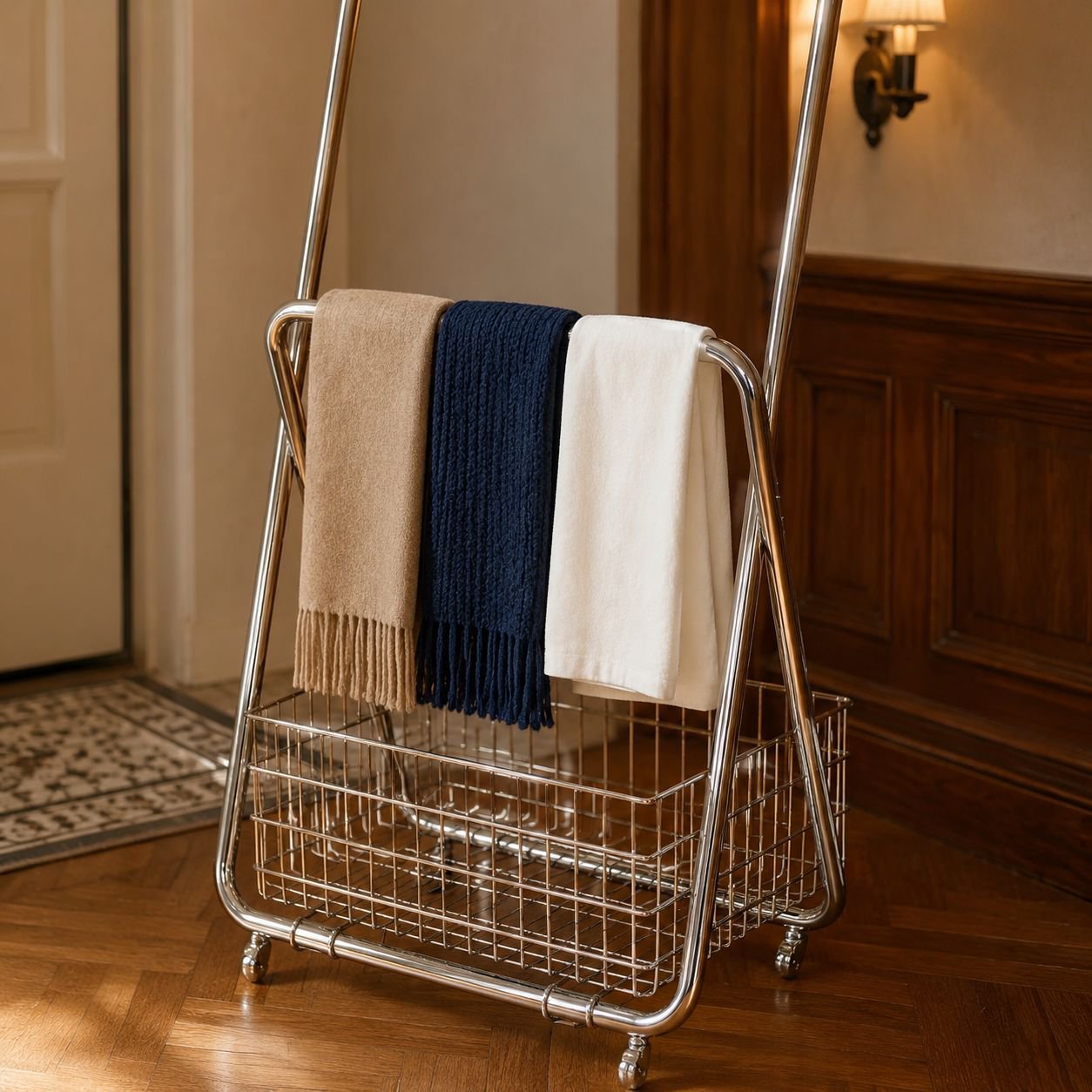 Sturdy rolling metal garment rack for balcony