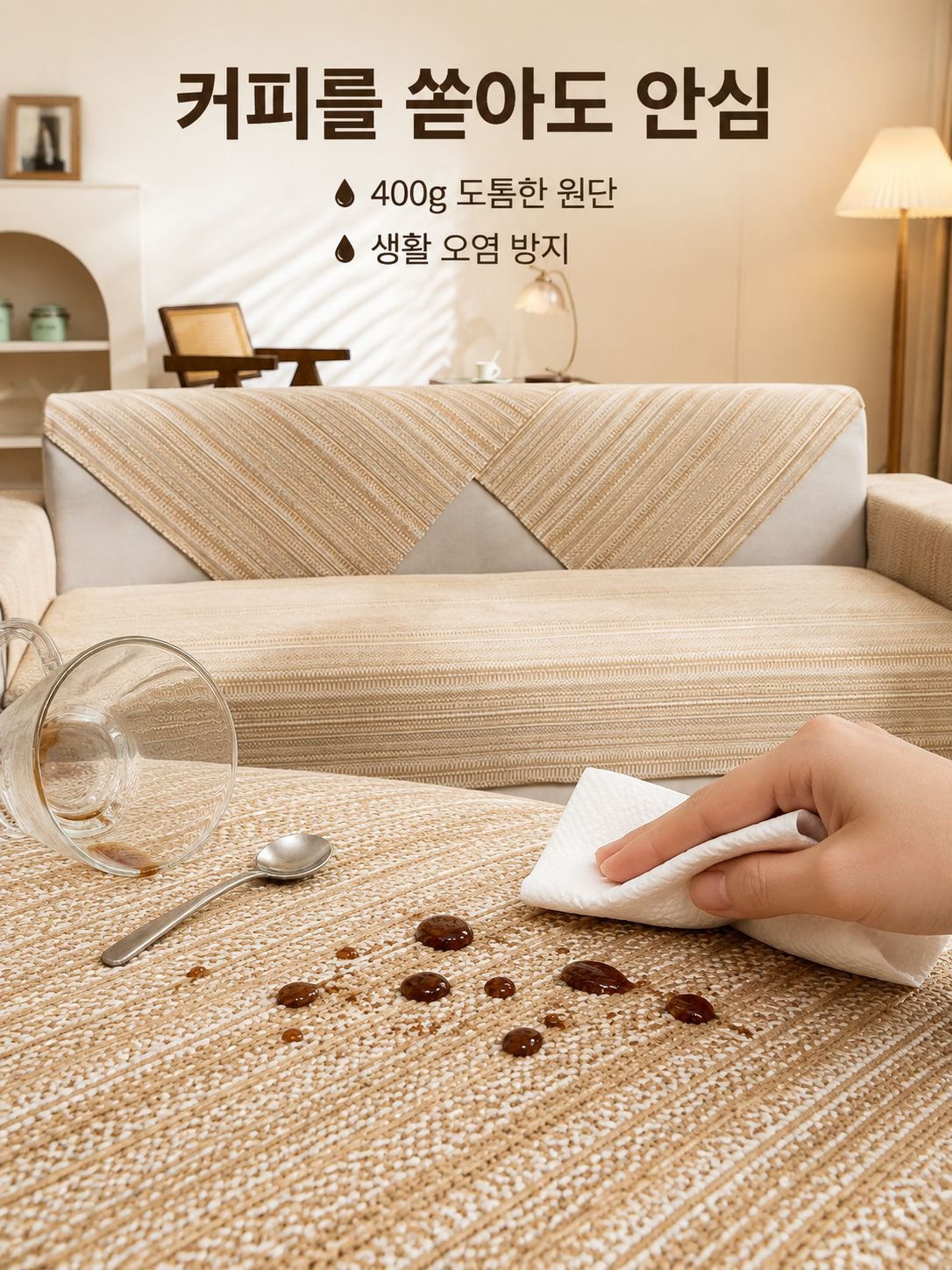 내구성 좋은 면마 3인 소파 패드커버 세트